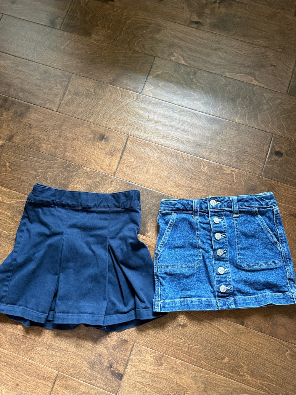 Cat & Jack Navy Pleated Skirt and Blue Denim Button Skirt
